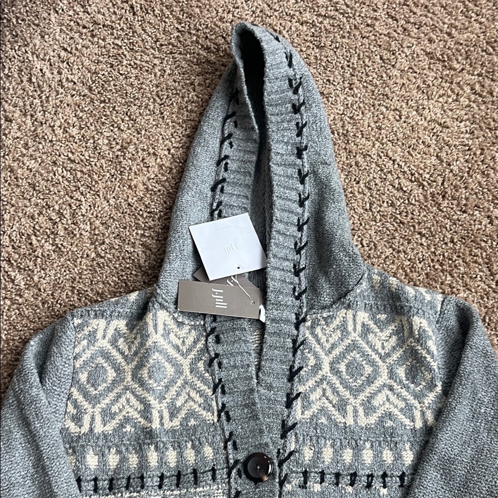 NWT J. Jill Gray Patterned Hooded Cardigan Size Small - Picture 4 of 8